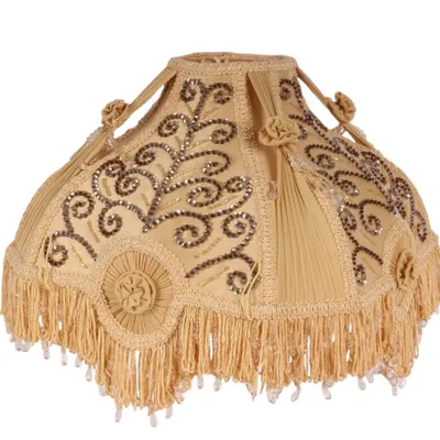 Zdjęcie produktu dla Abażur w stylu wiktoriańskim, 32 cm, żółty, wykonany ręcznie z tkaniny, dekoracyjny, w stylu barokowym