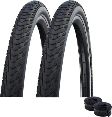 Produktbild von 2 x Schwalbe Marathon E-Plus Smart D-Guard E-50 Schwarz-Reflex 50-584 + 2 x Schwalbe Schläuche SV19 inkl. Reifenheber