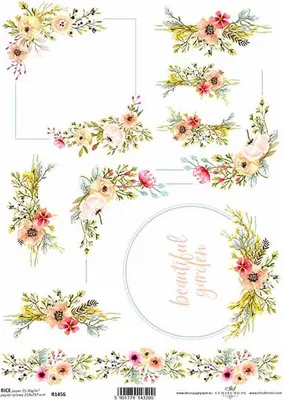 Zdjęcie produktu dla Papier ryżowy do decoupage A4 ITD-R1456 ramki kwiaty