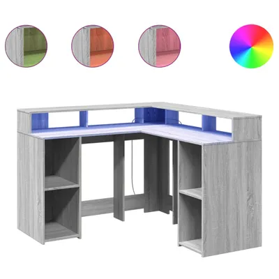 Immagine prodotto di Scrivania con Luci LED Grigio Sonoma 130x130x91cm in Truciolato
