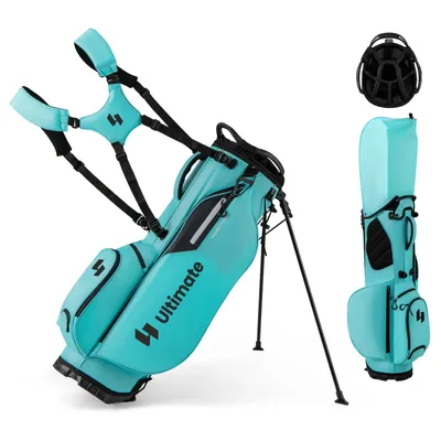 Image de COSTWAY Sac de golf sur pieds, sac de golf à 5 poches, pieds à 8 compartiments & housse de pluie, sac de golf léger, sac à crayons portable, turquoise