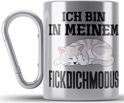 Produktbild von Trendation - Ich Bin In Meinem F** Dich Modus Edelstahl Tasse Karabinern Edelstahl Tasse Karabiner Becher Karabiner Edelstahl Tasse Karabiner Edelstahl Katzen Lustig Spruch Geschenk Frauen Männer (Silber)
