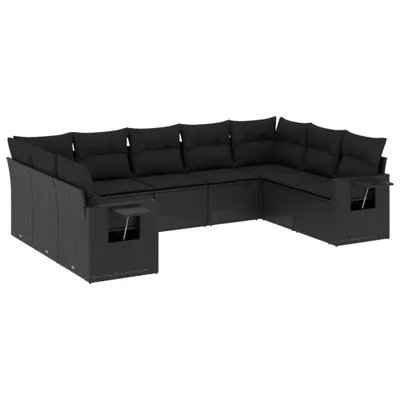 Produktbild von vidaXL 9-tlg. Garten-Sofagarnitur mit Kissen Schwarz Poly Rattan