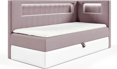Produktbild von MEBLINI Kinderbett mit Bettkasten - Gepolstert Einzelbett mit Matratze - Polsterbett mit Stauraum - Bett mit Kopfteil - Stauraumbett - GARETH 3 - 100x200 Rechts - H3/Lila Samt