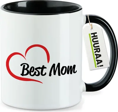 Produktbild von Huuraa Kaffeetasse Best Mom Heart 330ml Schwarz Keramik Kaffeebecher Geschenkidee