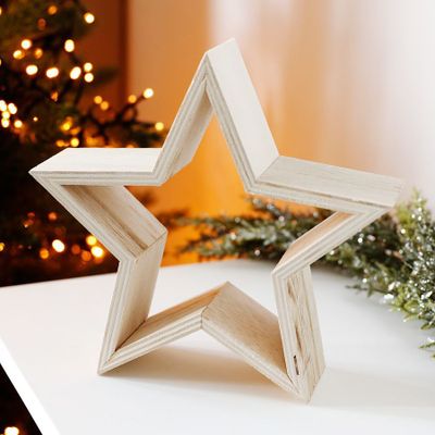 Sesua Deko Holzstern 22cm Natur Weihnachtsstern Fensterdeko Tischdeko