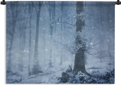 Produktbild von MuchoWow® Wandteppich Wandbehang Wald - Winter - Schnee 120x90 cm Tapisserie Dekoration Wandtuch - Wohnen - Aufhänger für die Wand