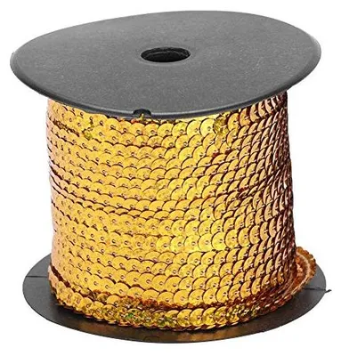 Paillettenband 6 mm, 100 Yard, glänzend goldfarben, rund, Kunststoff/Harz