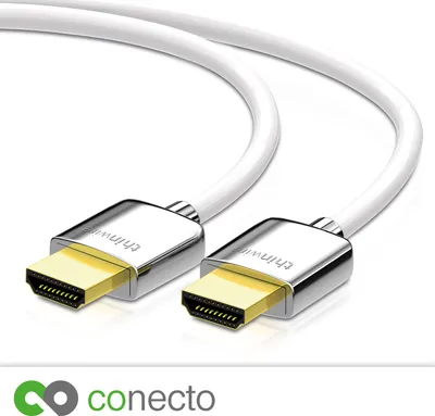 Produktbild von conecto thinwire Premium High Speed HDMI Kabel mit Ethernet (UHD, 4K 2160p, 3D, Full HD, 1080p, HEAC, ARC) weiß 1,00m