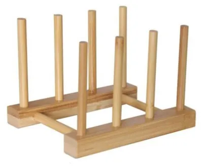 Productafbeelding van Afdruiprek bamboe - Bordenhouder - Dekselhouder - 3 vakken - 13,5 x 12 x 10 cm