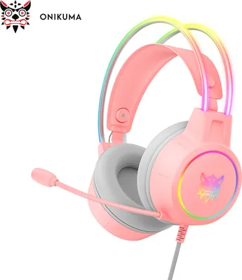 Produktbild von ONIKUMA Gaming-Headset, Plug-and-Play, bunte RGB-Lichter, geraeuschunterdrueckendes Mikrofon, atmungsaktiver Schwamm, 50-mm-Treiber, leichtes ergonomisches Design, kompatibel mit PC, PS4, PS5, Switch šC 3,5-mm-Audiobuchse