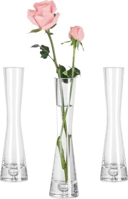 Produktbild von Glas Blumenvasen Set von 3 - Kristallene Blumenvasen für Blumen 20cm hoch - Dünne Blumenvasen für Wohnzimmer - Hochzeitsdekoration