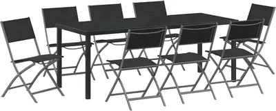 Produktbild von vidaXL Garten Essgruppe 9 pcs Schwarz Pulverbeschichteter Stahl