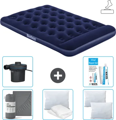 Zdjęcie produktu dla Materac dmuchany Bestway - Łóżko francuskie - 137 x 191 x 28 cm - Niebieski - Akcesoria w zestawie