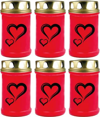 Productafbeelding van Grabkaars set van 6, brandduur: 48 uur (per kaars), motief: hart