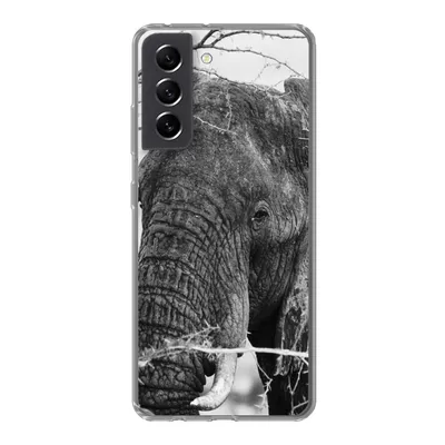 Produktbild von MuchoWow® Handyhülle Schutzhülle Hülle für Samsung Galaxy S21 FE Elefant - Tiere - Äste - Natur - Schwarz und weiß Silikon Softcase Handy Hülle - Mobiltelefonhülle