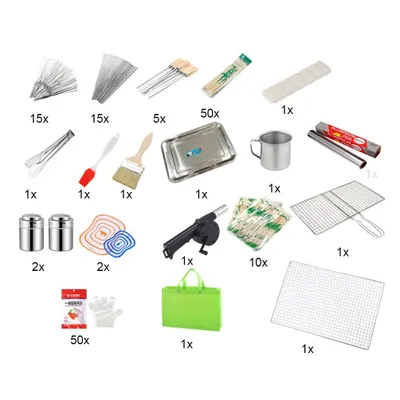 Produktbild von 160-teiliges Grillzubehör-Set Für Outdoor-Camping, Grillutensilien-Set Mit Bürste, Stäbchen, Grillnetz, Lebensmittelklammern, Essstäbchen