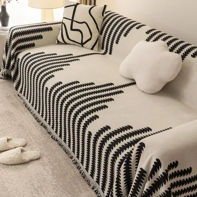Produktbild von Sofadecke Geometrischer Streifen Kuscheldecke Wohndecke Überwurfdecke Tagesdecke Sofabezug für Sofa Sessel Bett, 180x340cm, Schwarz