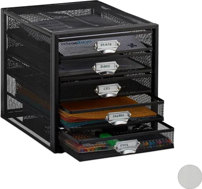 Obrázok produktu pre zásuvkový box relaxdays čierny 10024816_46, DIN A4 s 5 zásuvkami