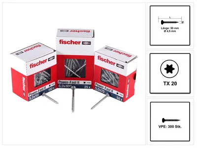 Produktbild von Fischer Spanplattenschraube 4,5x50 PowerFast FPF II PTF BC, Panhead, Innenstern TX, Vollgewinde