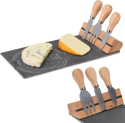 Immagine prodotto di Excellent Houseware set per servire il formaggio, ardesia/acciaio inossidabile, 30x15x5 cm, nero