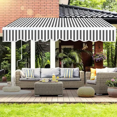 Obrázek produktu pro Izrielar 250x200cm Sluneční markýza Kloubová markýza Hliníková markýza Upínací markýza s ruční klikou Balkonová markýza Ochrana před sluncem Šedá Bílá