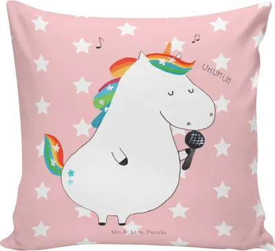 Produktbild von Mr. & Mrs. Panda Kissen 40x40 Einhorn Sänger - Rot Pastell - Geschenk, Unicorn, Konfetti, Sofakissen, Polster, Dekokissen, Disco, Sofa, Geburtstag, kuschelkissen, Party