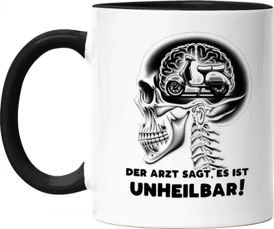 Produktbild von Der Arzt sagt es ist unheilbar Roller im Kopf Tasse Schwarz - Unheilbarer Roller-Fan