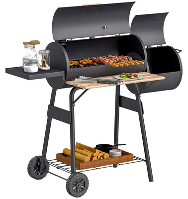 Produktbild von Outsunny Smoker Grill BBQ Multifunktion Holzkohlegrill Grillwagen 2x Brennkammer