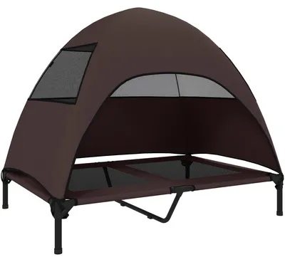 Produktbild von Hundeliege Outdoor mit Dach, Erhöhtes Hundebett für Große Hunde, 106 x 76 x 99 cm, Kaffee