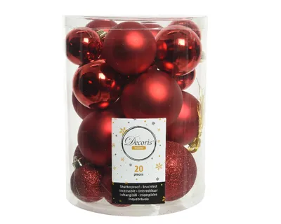 Imagen del producto de Adornos navideños de plástico, 4-6 cm, surtido de 20 unidades - color rojo navideño