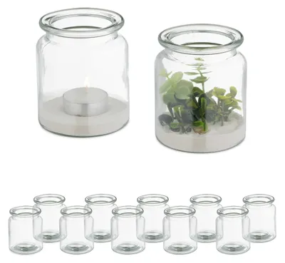 Windlicht-Set aus Glas, 12 Stück, 9,5 x 8 cm, transparent