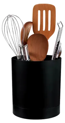 Produktbild von Küchenutensilienhalter, platzsparender Besteckkorb und Kochlöffelhalter, 360° drehbarer rutschfester Utensilienorganizer, Aufbewahrungslösung für Küchenzubehör (Schwarz)