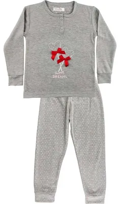 Produktbild von Mädchen Kinder Pyjama langarm Winter zweiteiliger Schlafanzug Grau/116