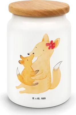 Produktbild von Mr. & Mrs. Panda behälter Fuchs Mama - Weiß - Geschenk, Schoß, zuckerdose, Dose, Kaffeedose, Keksdose, Muttertag, Teedose, Mutter, Mami