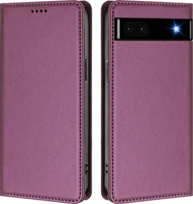 Image de Étui en cuir pour Google Pixel 6A, étui à rabat magnétique en cuirPolyuréthaneavec support, violet