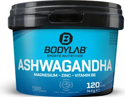 Produktbild von BODYLAB Ashwagandha + Magnesium - Zinc - Vitamin B6 (120 Kapseln)