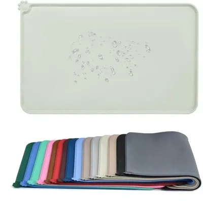Productafbeelding van Ibenzoa® siliconen voerbakmat – waterdichte, antislip voeronderlegger, 53 x 38 cm, met verhoogde rand en antislip voetjes, geschikt voor kleine en middelgrote voerbakken