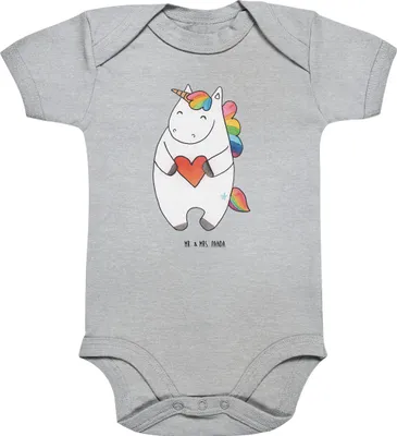 Produktbild von Mr. & Mrs. Panda babykleidung body Einhorn Herz 12. - 18. Monat - Heather Grey - Geschenk, Kurzarmbody, Strampler, Babybody, Babystrampler, Einhörner, Unicorn, Lustig