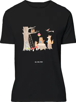 Produktbild von Mr. & Mrs. Panda T-Shirt Waldtiere Picknick - Schwarz - Geschenk, Lustiges, Eichhörnchen, Hase, Tshirt, mit Spruch, Fuchs, Wald, Shirt, Oversize, Lustige Sprüche, Igel