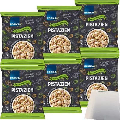 Produktbild von Edeka Pistazien geröstet und gesalzen 6er Pack (6x150g Packung) + usy Block