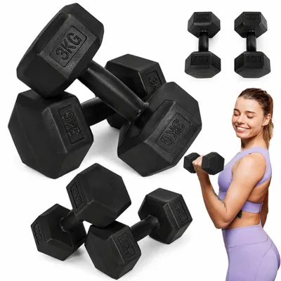 Obrázek produktu pro Šestihranné činky sada 2x3 kg činky na cvičení fitness závaží černé MOVEPRO
