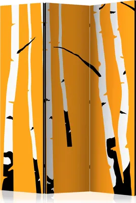 Produktbild von 3-teiliger Einseitiger Vlies Paravent - Birches on the orange background 135x172 cm Landschaften b-C-0443-z-b