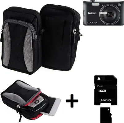 Produktbild von Kompatibel mit Nikon Coolpix A300 Gürtel Tasche Holster Umhänge Tasche Fototasche Schutz Hülle schwarz-grau + Extrafach K-S-Trade