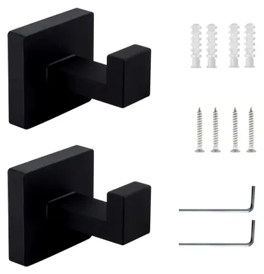 Produktbild von 2 Stück 304 Edelstahl Schwarz Handtuchhaken zum Bohren, Handtuchhaken Schwarz,Luxus Quadrat Badezimmer Zubehör,Inklusive Sockel und Montagewerkzeug,Geeignet für Badezimmer und Büros.