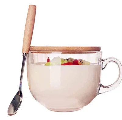 Image de Verre de 470 ml avec couvercle en bois et cuillère