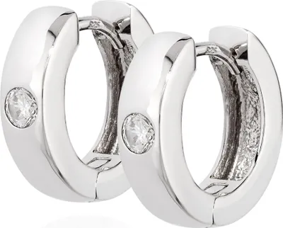 Produktbild von NKlaus Paar Zirkonia weiß Klappcreolen 925 Silber glanz 15mm rhodiniert Damen Ohrringe 13548