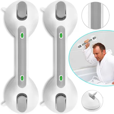 Produktbild von 2 Stück Saugnapf Duschgriff, Stützgriff für Badewanne und Dusche, Sicherheitsgriff ohne Bohren, rutschfester Haltegriff für Bad