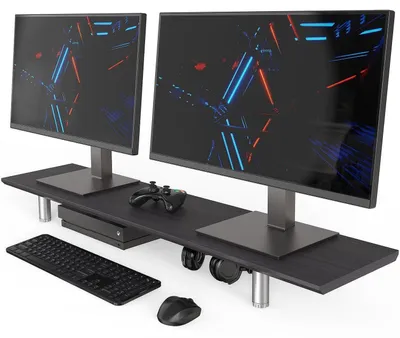 Zdjęcie produktu dla Podstawa pod monitor, regulowana wysokość 100 cm, czarna, wykonana z MDF i metalu