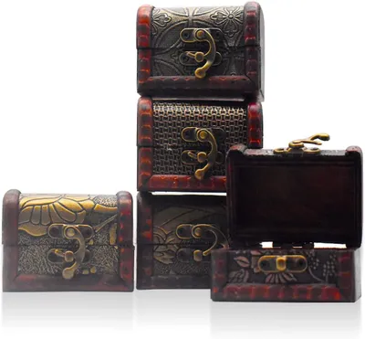 Productafbeelding van Vintage houten sieradenkist, 5-delig, geschikt voor kettingen, oorbellen, ringen en broches
